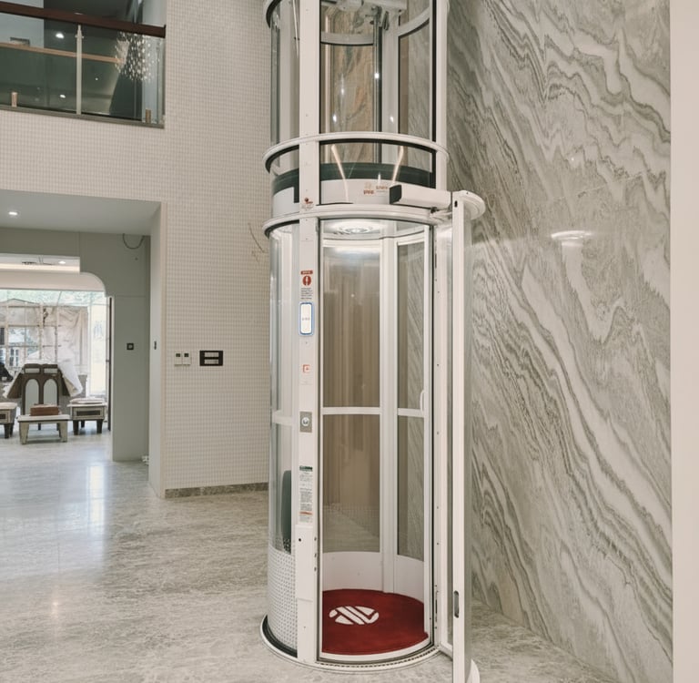 Vacuum home elevator with glass cabin for modern residential spaces by Stellify Elevators