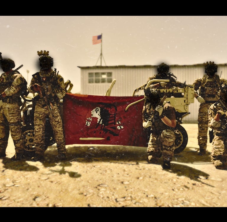 corpo d'elite americano in Arma 3 in posa con la bandiera della fazione