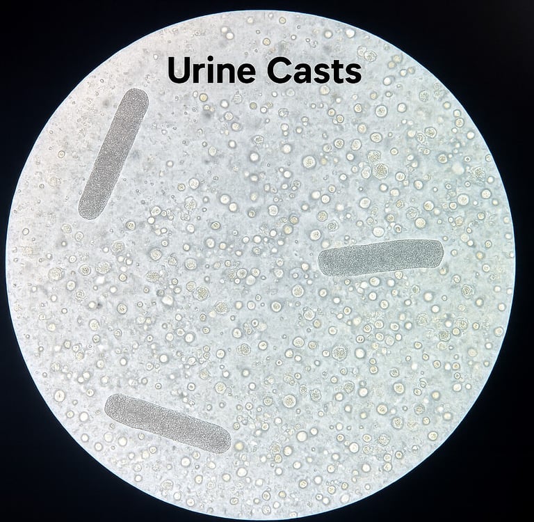 urina vista do microscopio com cilindros urinarios