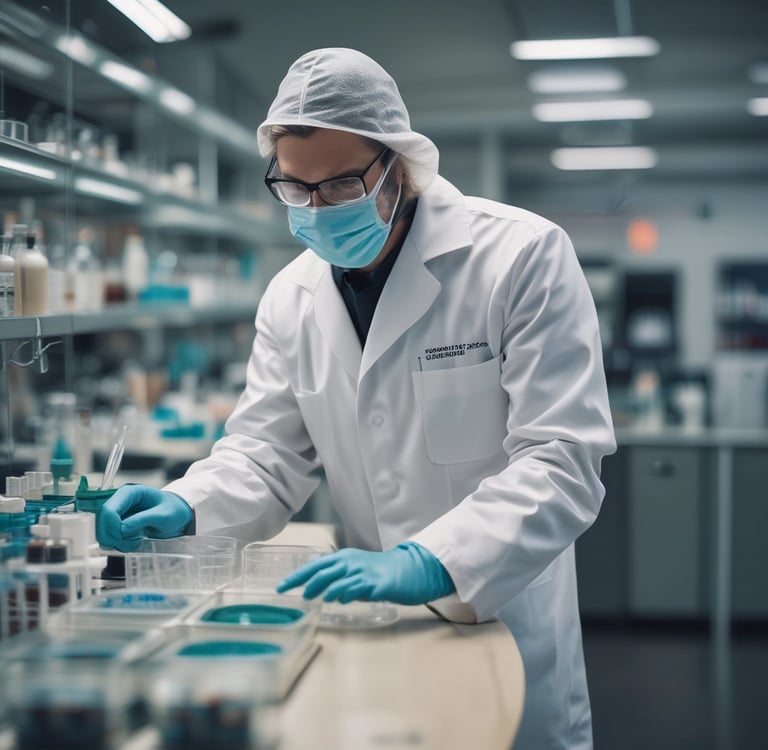 Analista dentro do laboratório manipulando exames