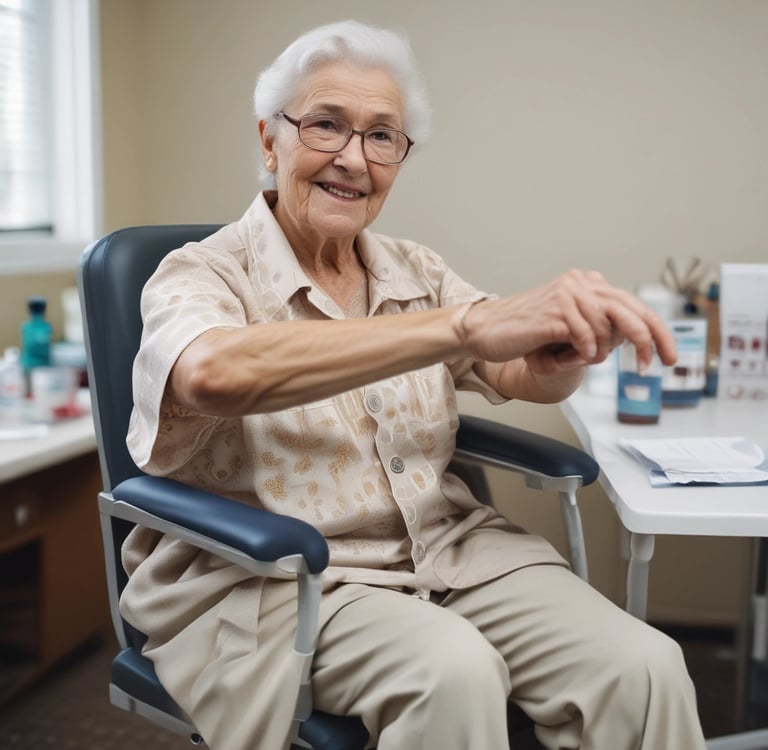 Idosa esperando a coleta de sangue