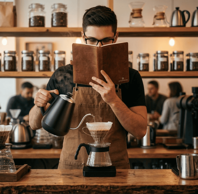 barista de curitiba consultando o guia rapido de como escolher o melhor cafe