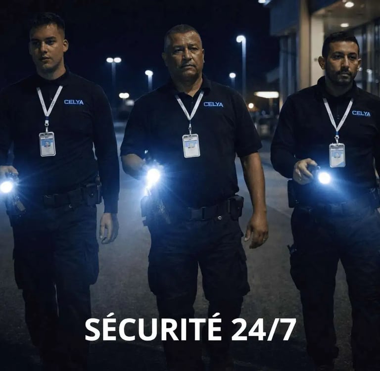 Équipe de sécurité Celya Inter Pro en patrouille de surveillance nocturne 24/7