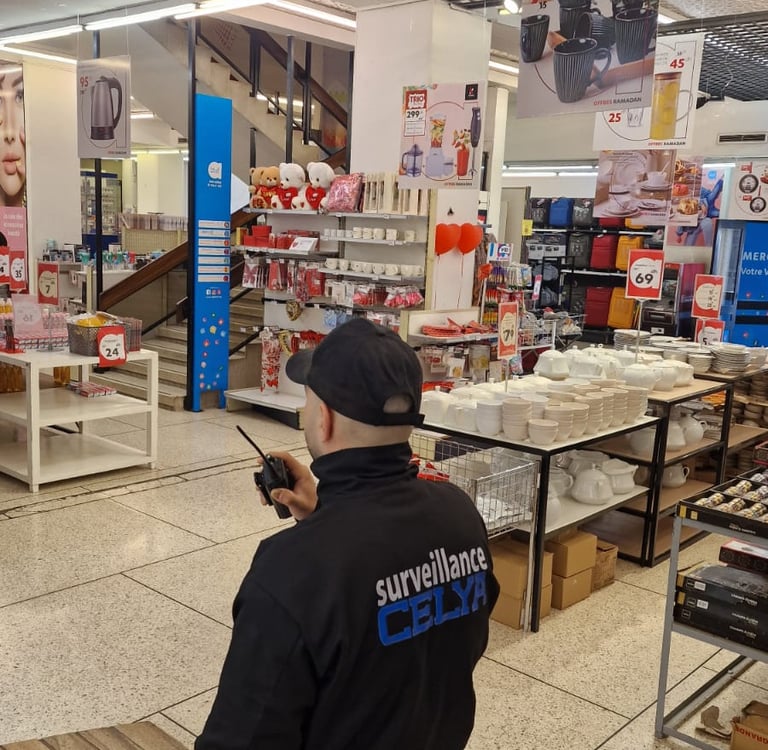 Un agent de sécurité assure la surveillance d’un magasin dans un mall à Casablanca