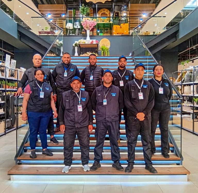 Agents de sécurité en uniforme surveillant un magasin dans un centre commercial à Casablanca