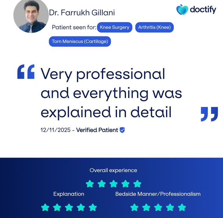 “Screenshot of a real patient review praising Gillani Knee Clinic’s expert knee surgery .