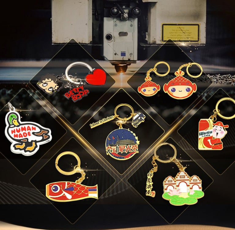 a bunch of keychains with various key chains