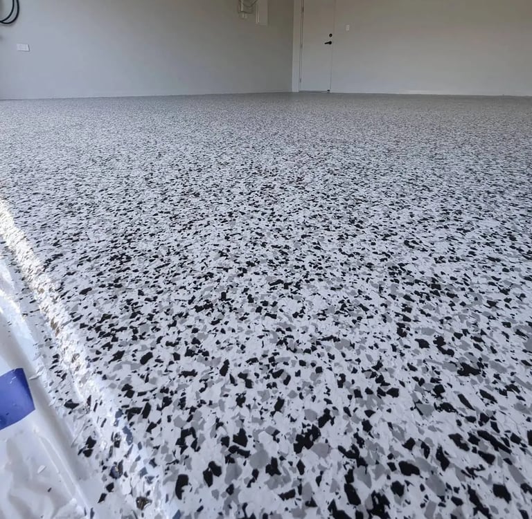 White and black Epoxy flake floor in Omaha NE