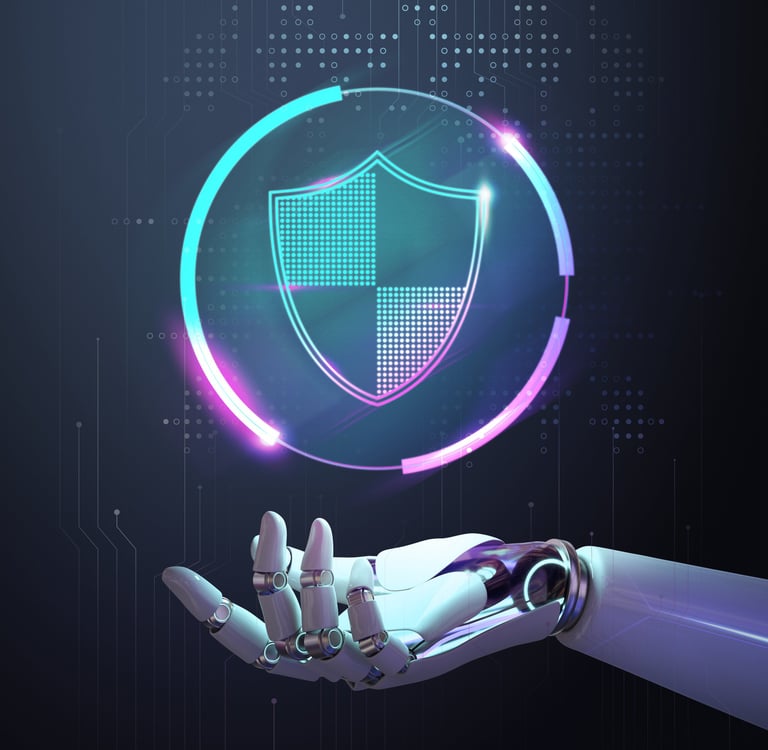 robo hand with shield above it