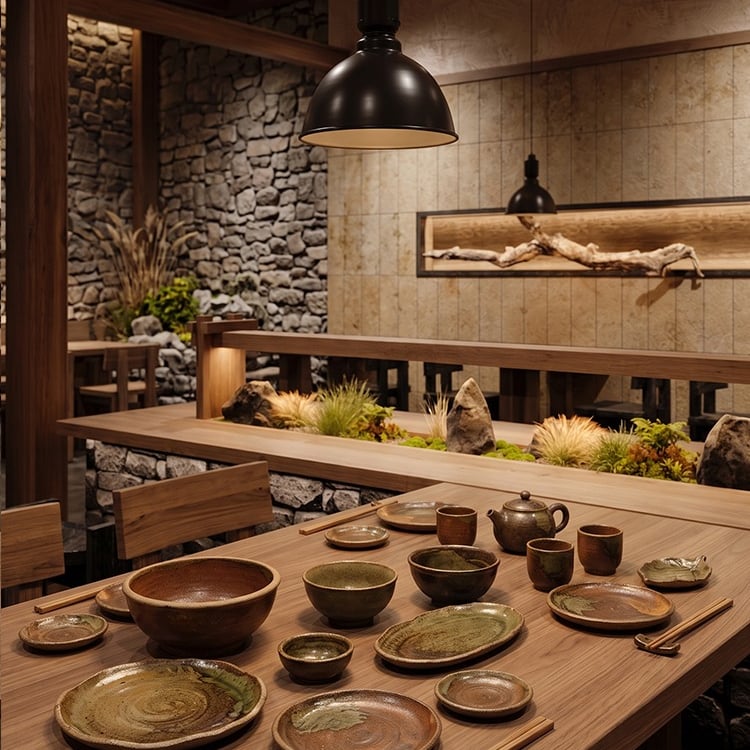 商场餐饮门店焕新后的陶瓷餐具桌面展示