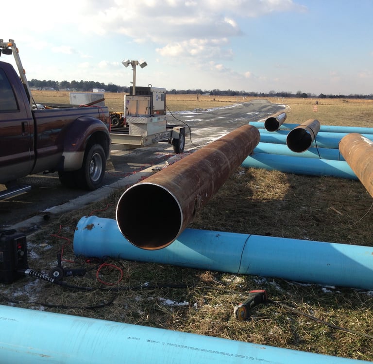 welding up sections of underground steel casement pipe, Milford, Delaware