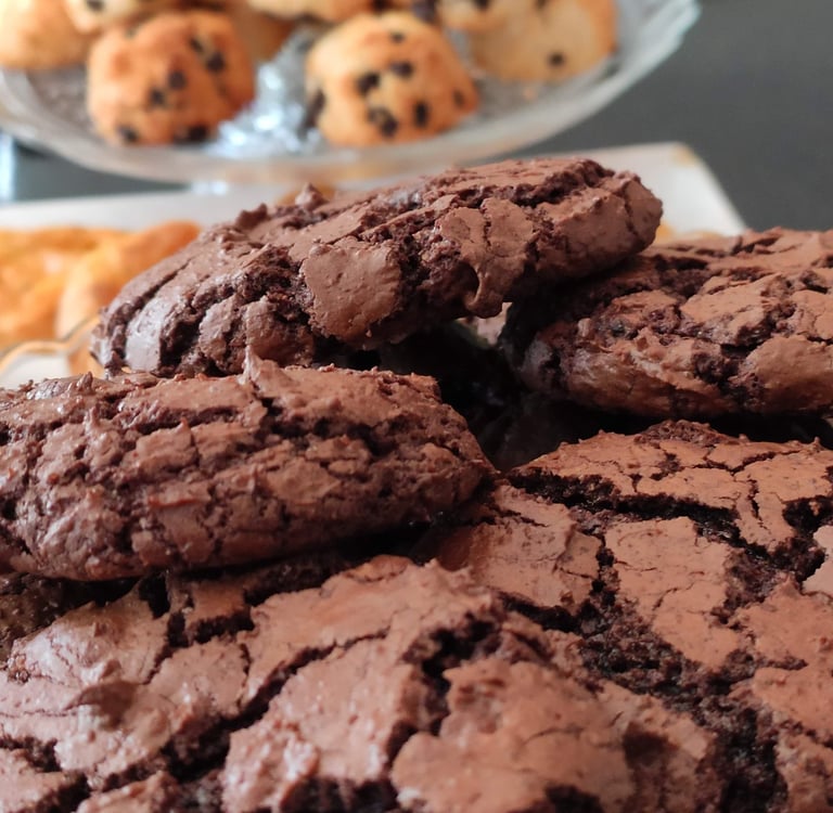 çikolatalı cookies ve hindistan cevizli kurabiyelerle dolu 2 tabak
