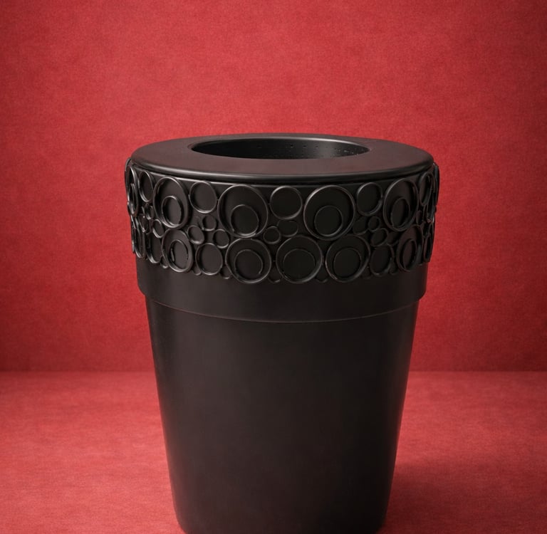 maceta rizada negra en fibra de vidrio