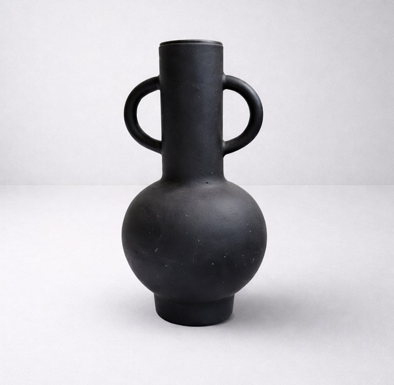 jarrón negro con agarradera en fibra de vidrio