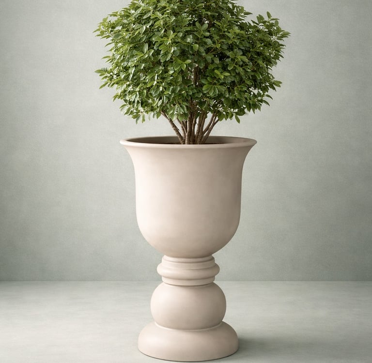 maceta blanca tipo copa en fibra de vidrio