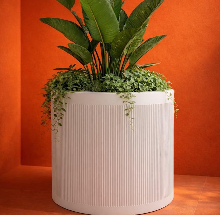 maceta blanca porosa en fibra de vidrio
