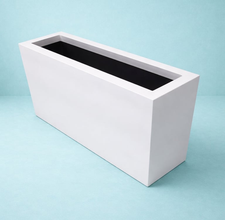 maceta blanca rectangular en fibra de vidrio