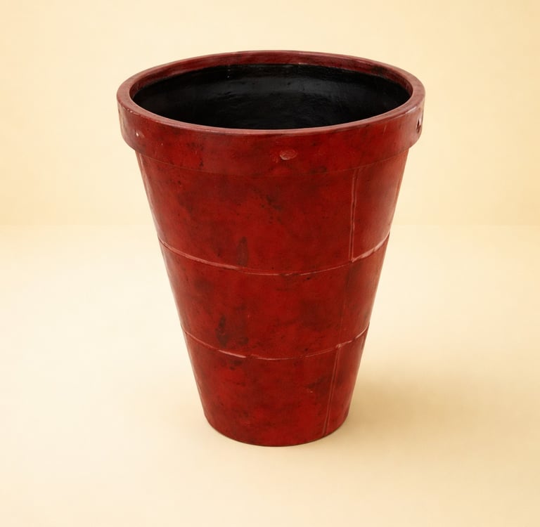 maceta roja alta tipo cono en fibra de vidrio
