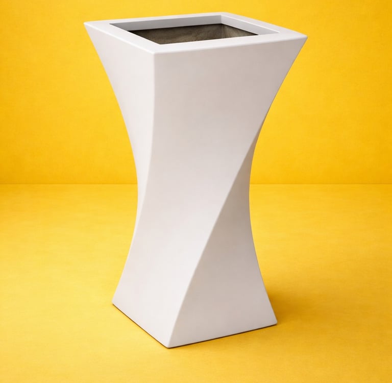 maceta giratoria blanca en fibra de vidrio