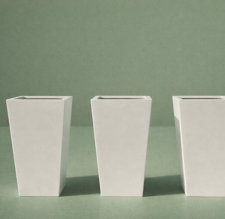 Macetas blancas altas en fibra de vidrio