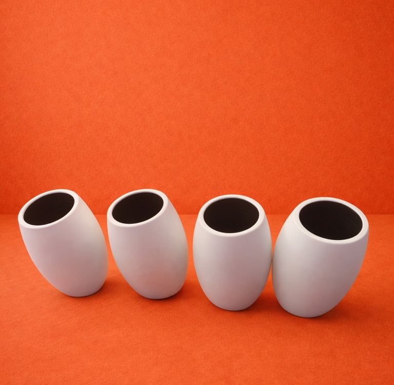 macetas pequeñas blancas tipo huevo en fibra de vidrio