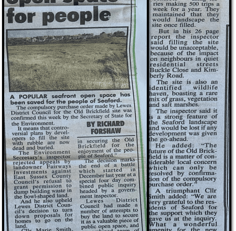 Newspaper clip from 1997 about saving the Old Brickfield from housing development 