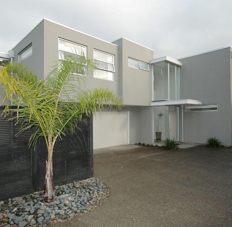 new modern box, plaster home, subdivision, pool
