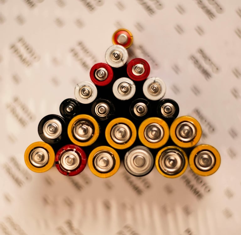 Batteries of various sizes in a triangle formation
