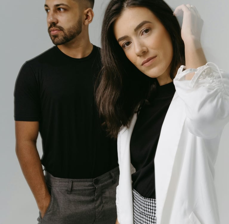 confident woman smiling looking away while man tries to get her attention
