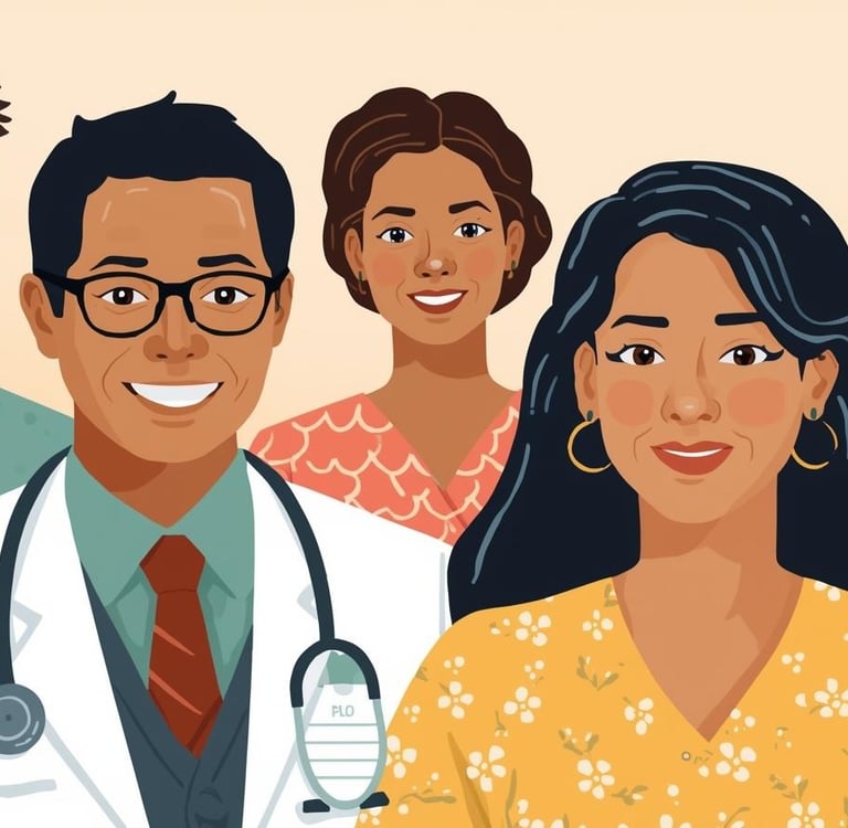Diverse healthcare team including doctor, therapist, and community for HSV support