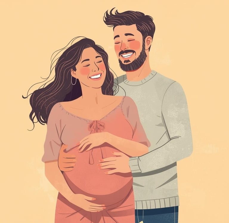 Pregnant woman and supportive partner, both happy
