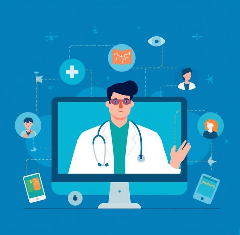 Telemedicine doctor connecting with patient: virtual HSV consultation, prescription, privacy for dis