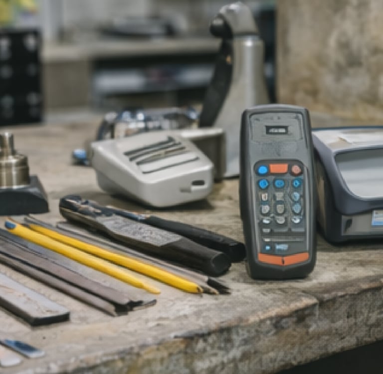 Herramientas y dispositivos de medición para control técnico de materiales.