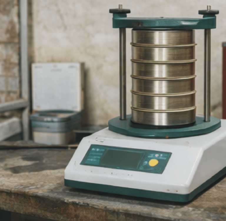 Tamizadora eléctrica para análisis de granulometría de agregados y suelos.