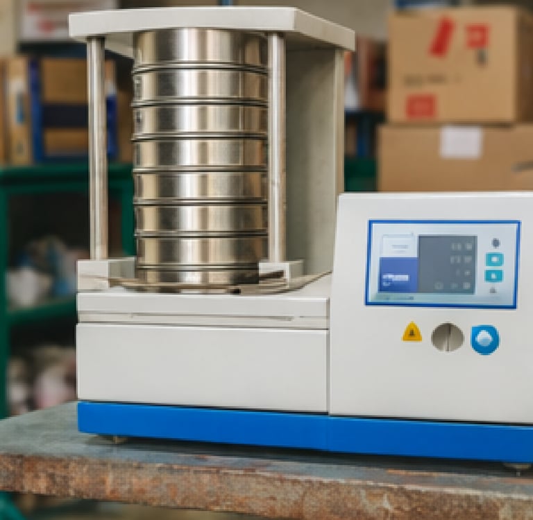 Tamizadora eléctrica para ensayos de granulometría de suelos.