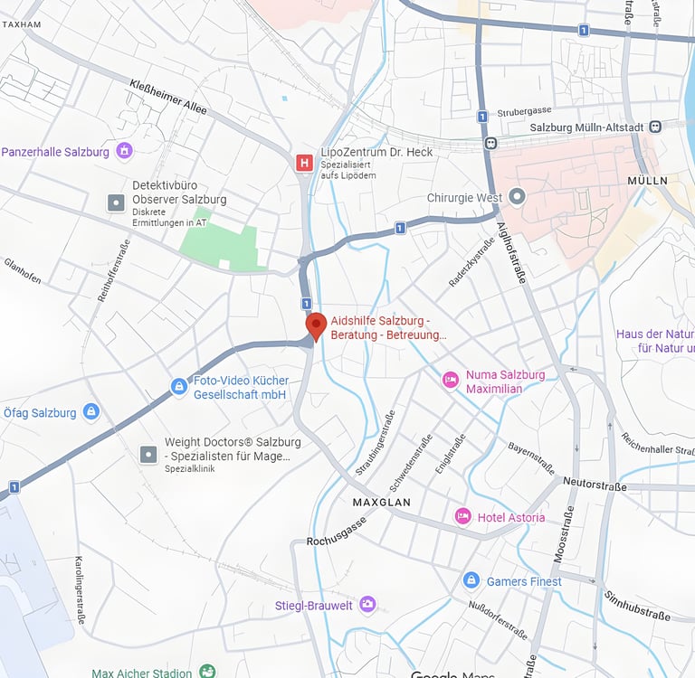 Ausschnitt von Google Maps vom Standort der Aidshilfe Salzburg