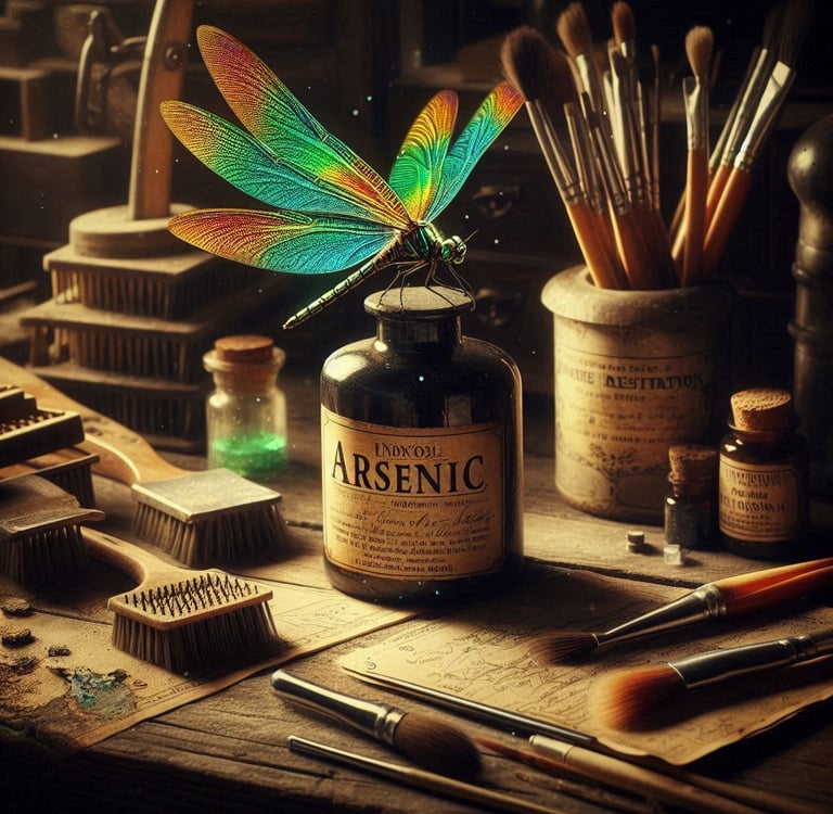 Une libellule sur une bouteille d'arsenic