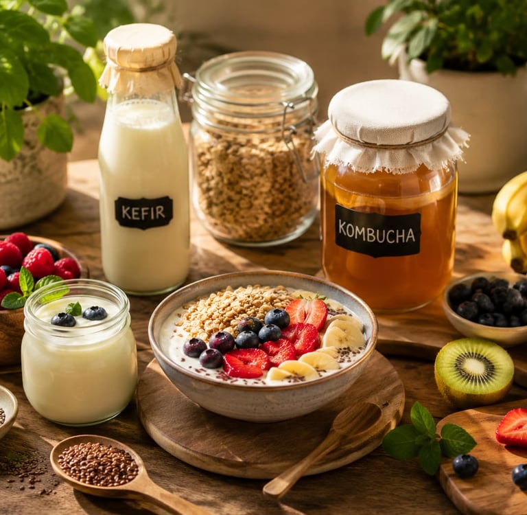 Probióticos e alimentos para a microbiota intestinal.