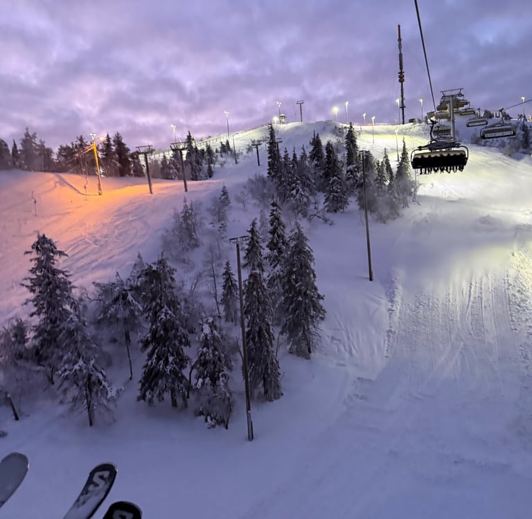 Flood lit ruka slopes finland
