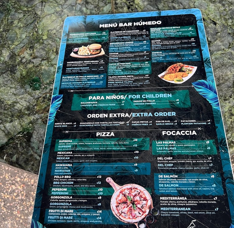 Los Lagos Hotel La Fortuna bar food menu