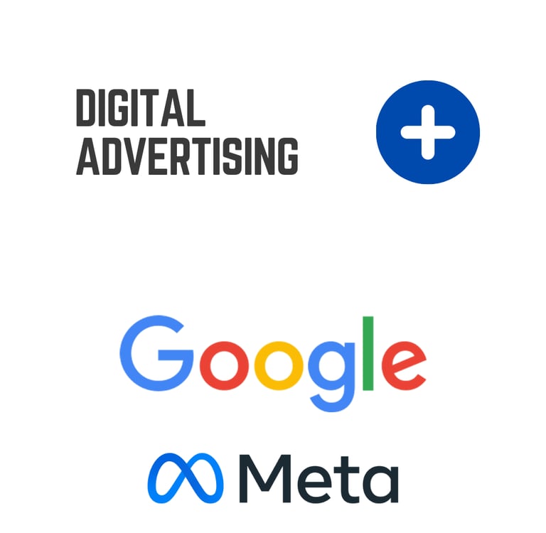 Digital advertising graphic featuring the Google and Meta logos for cross-platform marketing.