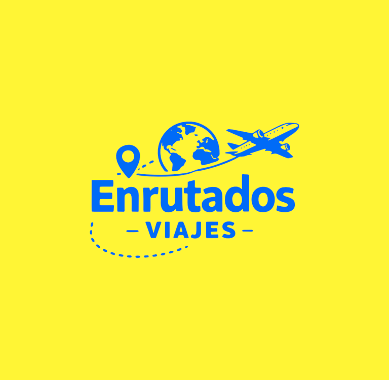 logo de Enrutados Viajes, sobre un fondo amarillo.