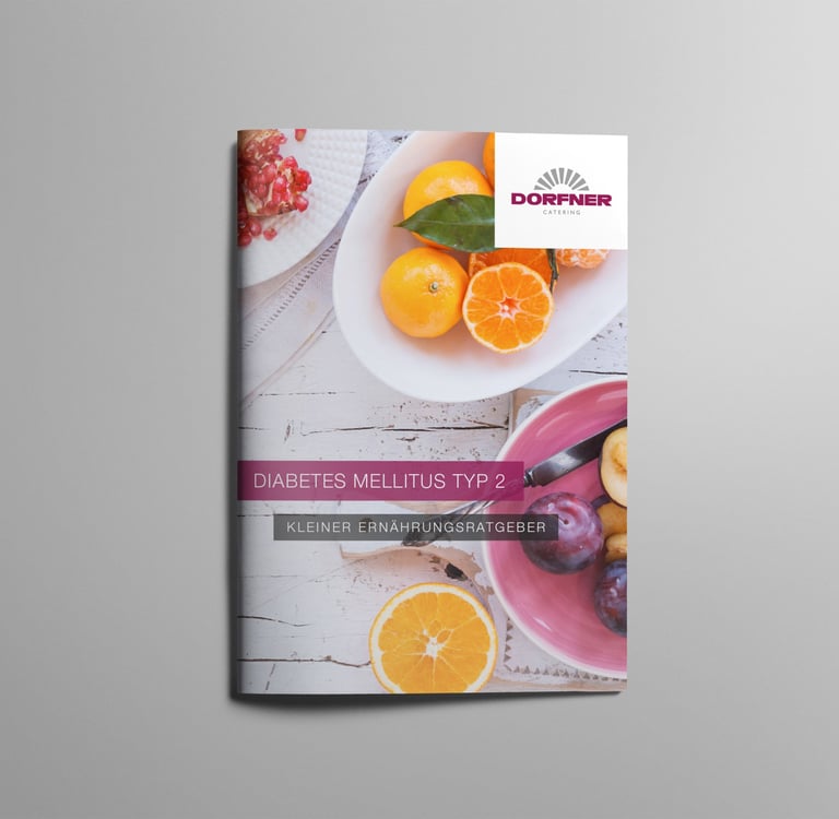 Dorfner Catering nutrition guide for Diabetes Mellitus Type 2 featuring fresh oranges and plums.