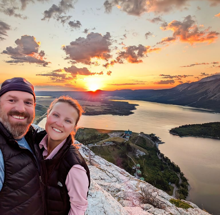 Ben and Anna at sunrise on Bear’s Hump above Upper Waterton Lake.