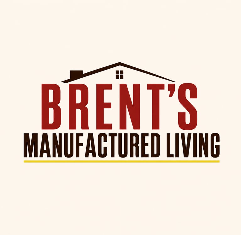 Brent's Manufactured Living logo featuring red and black typography with a house roof icon and yellow underline.