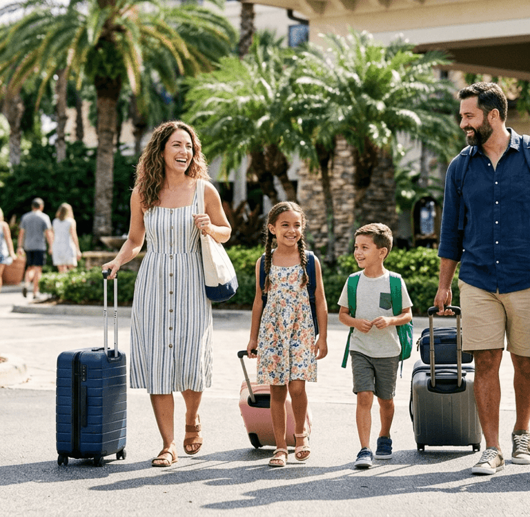 Família em viagem para Orlando nos Estados Unidos.