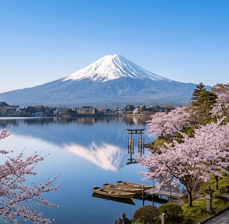 Monte Fuji com paisagem tradicional japonesa.