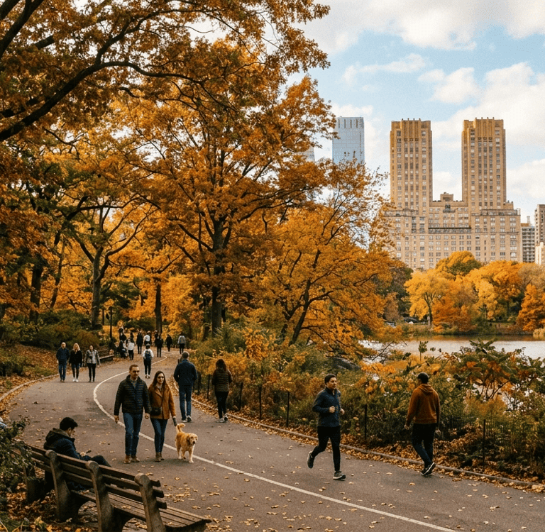 Outono em Nova York durante a melhor época para viajar para os Estados Unidos.