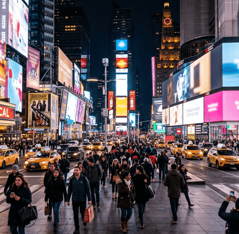Times Square como uma das regiões mais famosas para se hospedar em Nova York.