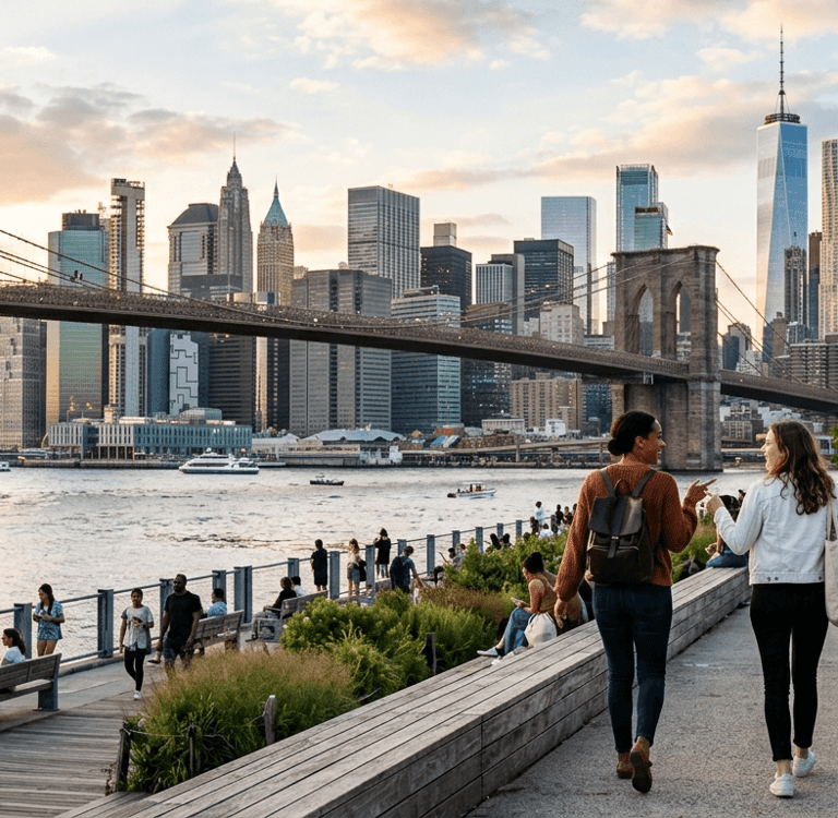 Brooklyn com vista para Manhattan como alternativa de hospedagem em Nova York.